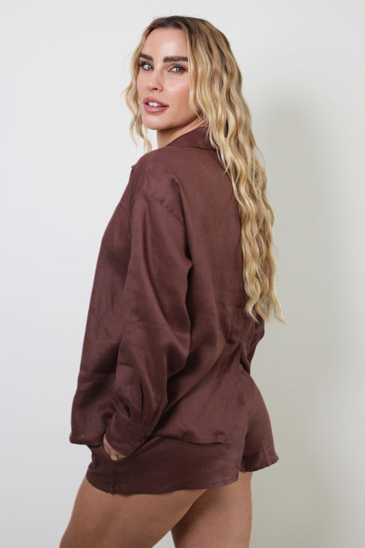 Camisa Breezy Puro Linho Choco
