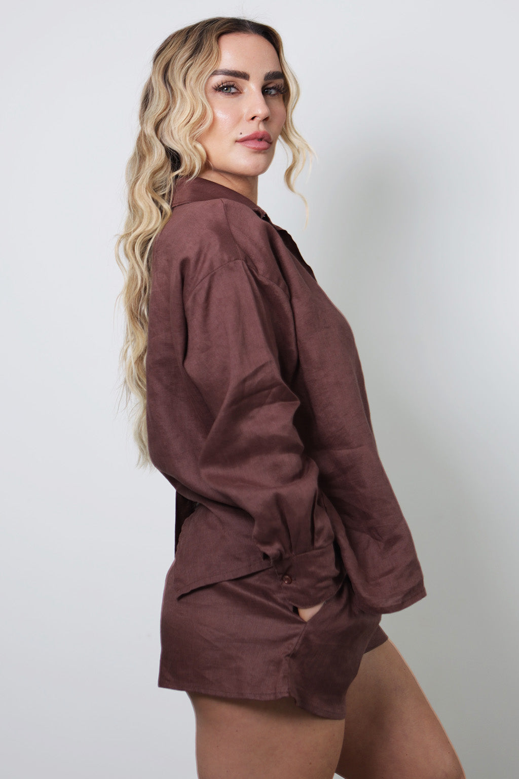 Shorts Breezy Puro Linho Choco