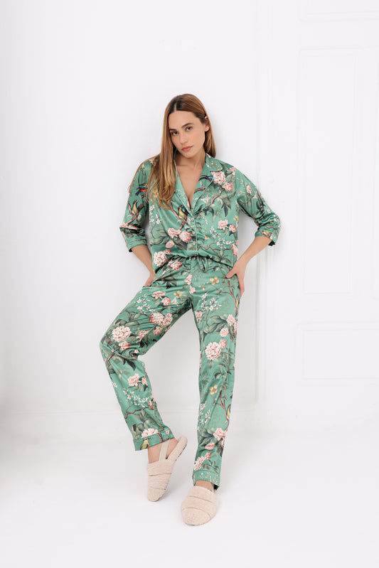 Pijama Classic Longo Satin Fiore