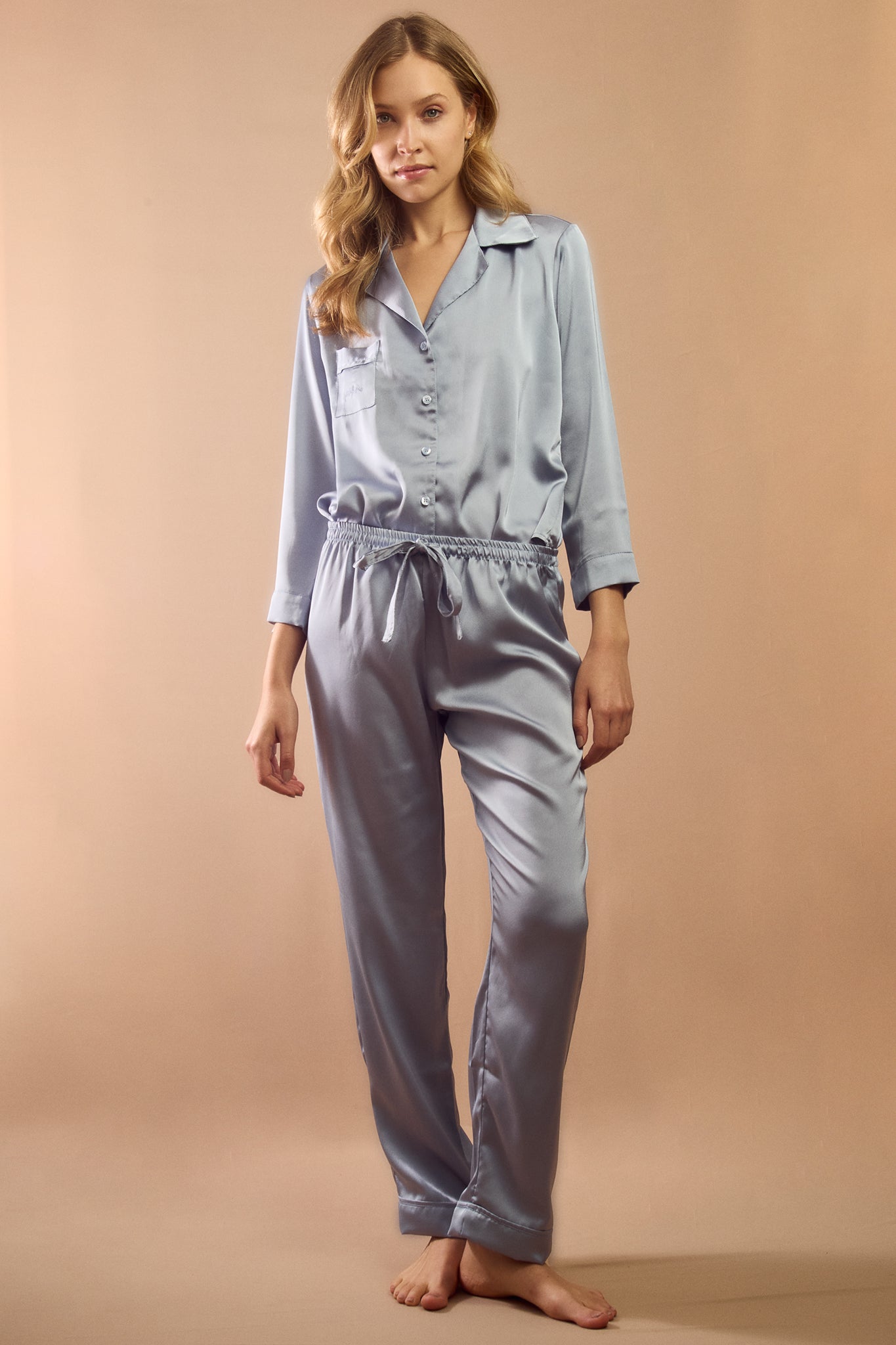 Pijama Classic Longo Satin Cerulean Blue