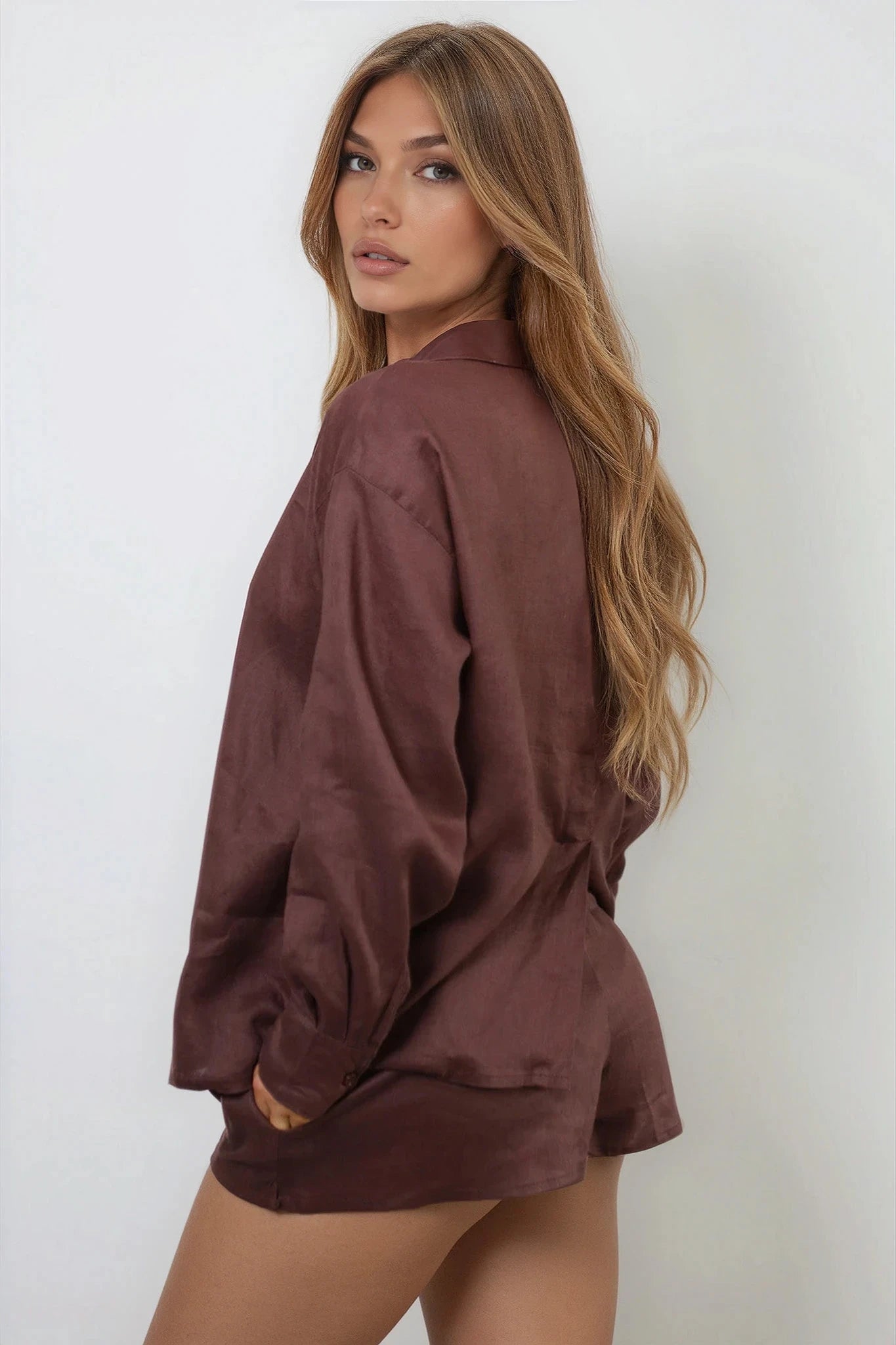 Shorts Breezy Puro Linho Choco