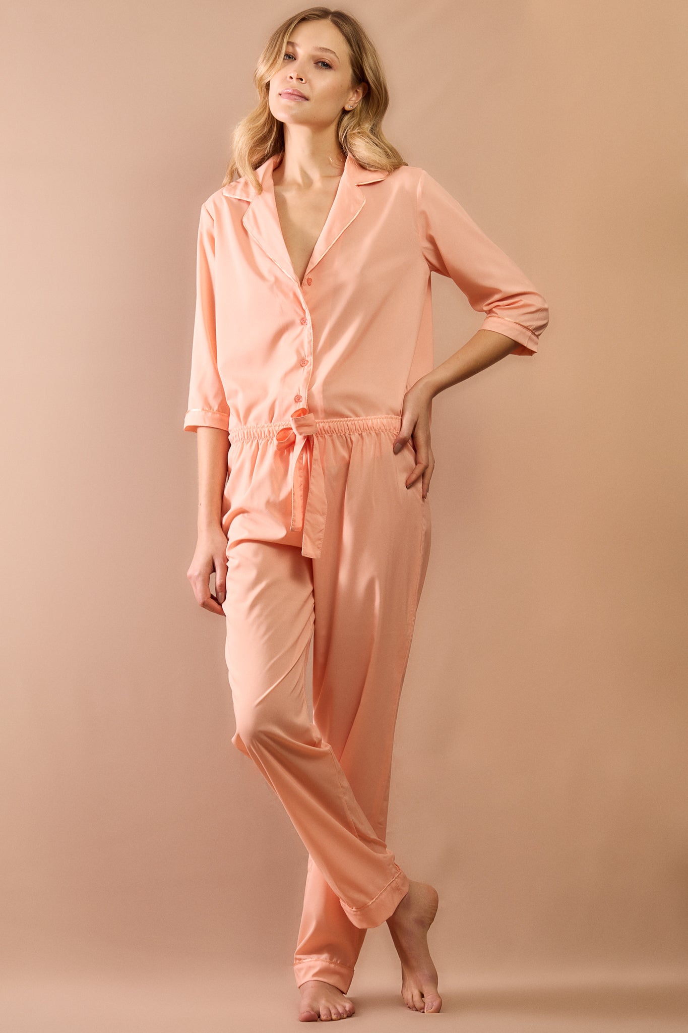 Pijama Classic Longo Satin Peach