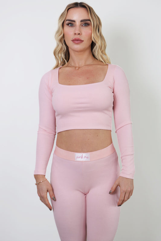 Blusa Daily Manga Longa com Decote Quadrado Baby Pink